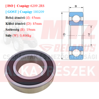 Csapágy 6209 2RS GPZгпз-36